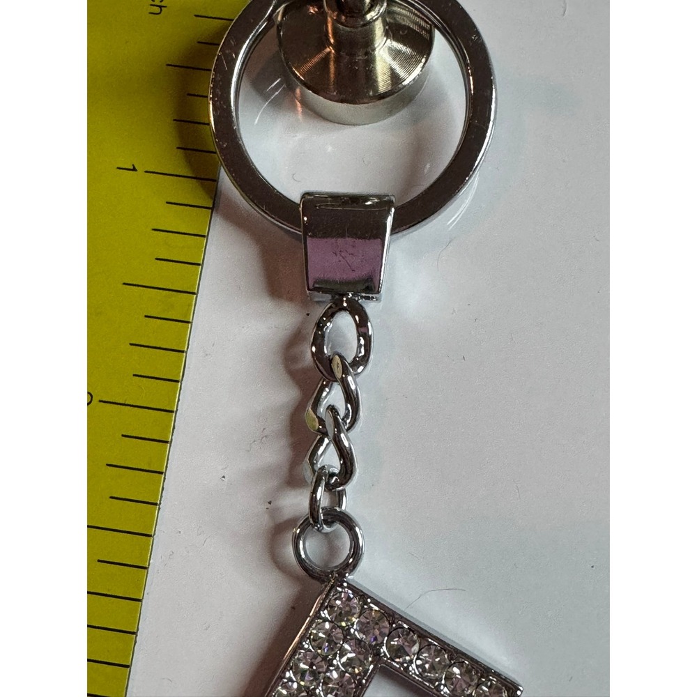 Silver Rhinestone Initial Letter F Keychain Charm Personalized Sparkle Pendant - Picture 3 of 10